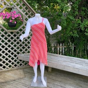 One shoulder orange &pink stripe dress